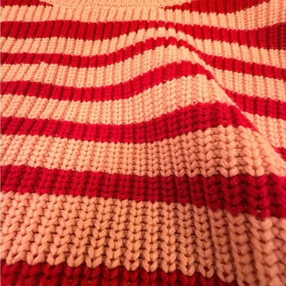 Striped Peach and Red Ribbed Turtleneck Sweater - Picture 2 of 5